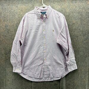 Ralph Lauren Shirt Mens 17.5 Pink Button Down Preppy Classic Oxford 90s Plaid